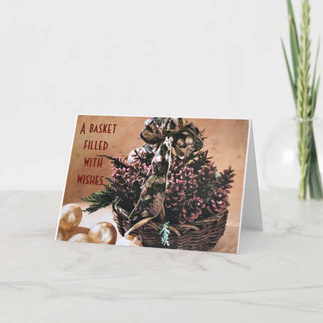 CARTE LE PANIER REMPLIT "SOUHAITS" POUR AMIS À NOËL (Devant)