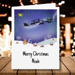 Carte Le Père Noël à Sleigh Noël Soir Personnalisé<br><div class="desc">Le Père Noël navigue toute la nuit dans son traîneau magique avec des rennes qui le guident fait une carte de Noël amusante que vous pouvez personnaliser.</div>