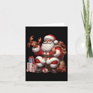 Carte Le Père Noël américain tient le crabe présent Noël
