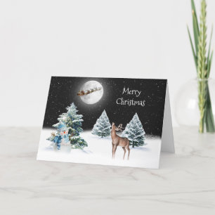 Carte Le Père Noël coule et le Cerf au clair de lune