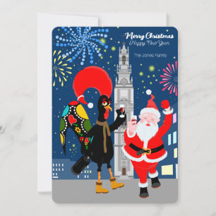 Carte Le Père Noël et le coq toast au Nouvel An