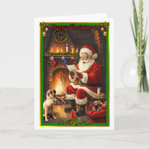 Carte Le Père Noël se lit la lettre d'un enfant