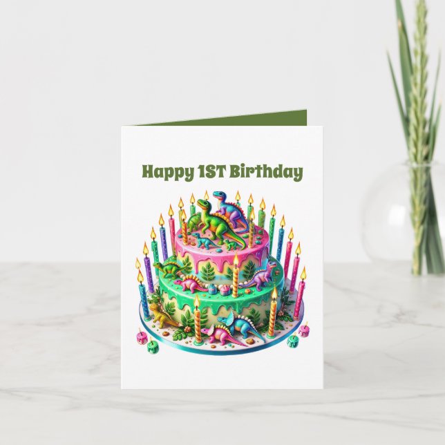 Carte Le premier gâteau dinosaure pour bébé Unisex (Devant)