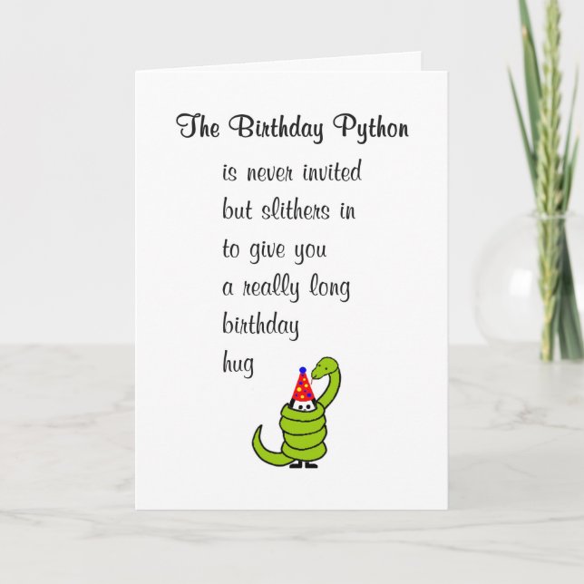 Carte Le Python d'anniversaire Un joyeux poème d'anniver (Devant)