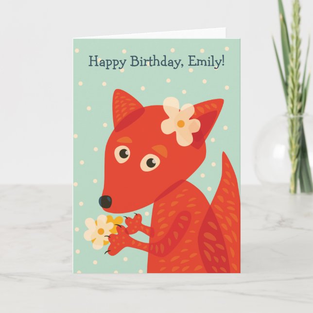 Carte Le Renard Et Les Fleurs Joyeux Nom D'Anniversaire (Devant)