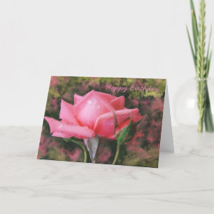 Carte Le rose de rose avec de l'eau laisse tomber la