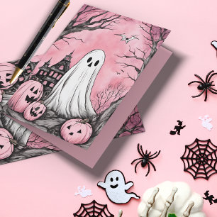 Carte Le rose est le fantôme et l'Halloween Citrouille d