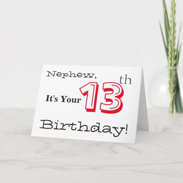 Carte Le salut de 13ème anniversaire de Nephew en rouge  (Devant)