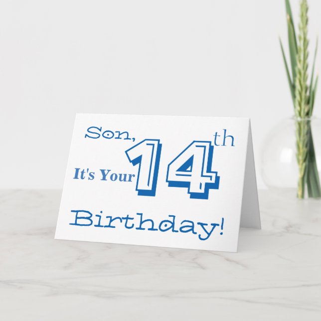 Carte Le salut de 14e anniversaire de son fils en bleu e (Devant)
