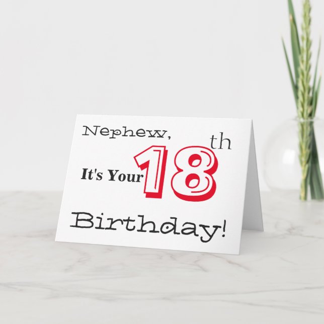 Carte Le salut de 18ème anniversaire de Nephew en rouge  (Devant)