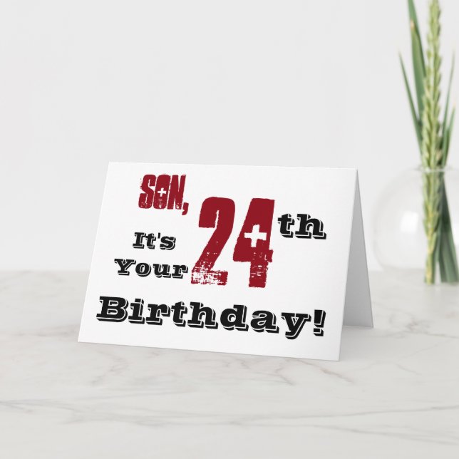 Carte Le salut de 24e anniversaire de son fils en noir,  (Devant)