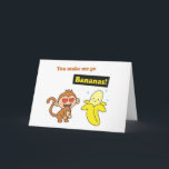 Carte Le singe vont des bananes, humour mignon d'amour<br><div class="desc">Dites à votre special quelqu'un combien vous l'aimez avec un sourire avec cette salutation mignonne et humoristique de bande dessinée. Elle a un singe qui est brillé par le charme de la banane de kawaii et est follement dans l'amour. La légende vous lit "m'incitent à aller des bananes !" Conception...</div>