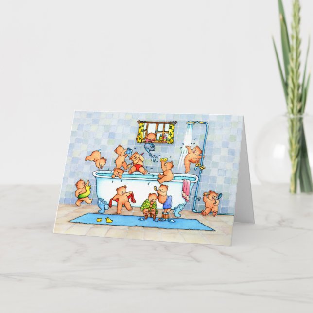 Carte Le Teddy Bears dans Bath Tub Childrens Greeting (Devant)