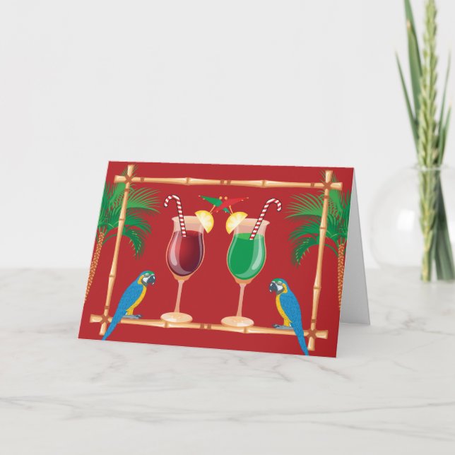 Carte Le Tiki Bar avec perroquets et boissons Noël (Devant)