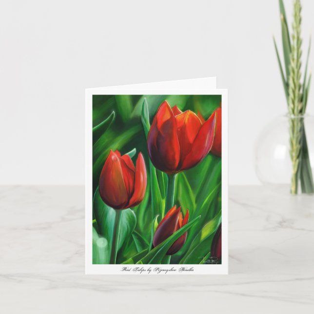 Carte Le trio des tulipes rouges fleurissent la peinture (Devant)