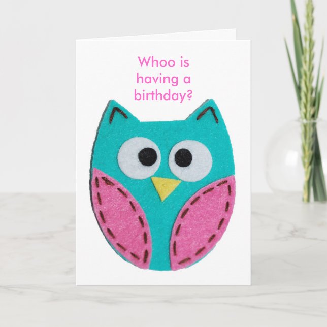 Carte le turquoise-hibou, Whoo a un anniversaire ? (Devant)