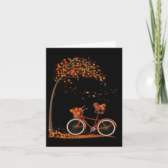 Carte Leaf de chien Automne Cyclisme d'automne amusant D (Devant)