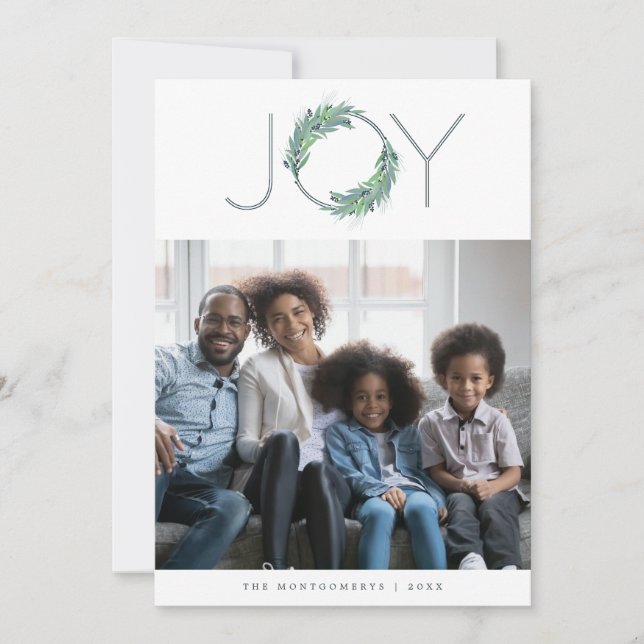 Carte Leafy Blue Joy wreath Christmas/holiday photo (Devant)
