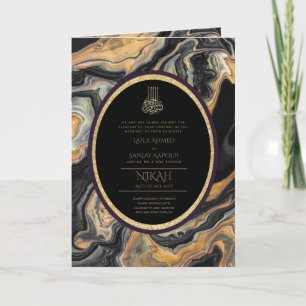 Carte LeahG Black Gold Islam Mariage invite