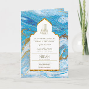 Carte LeahG Blue Islam Mariage invite Nikah