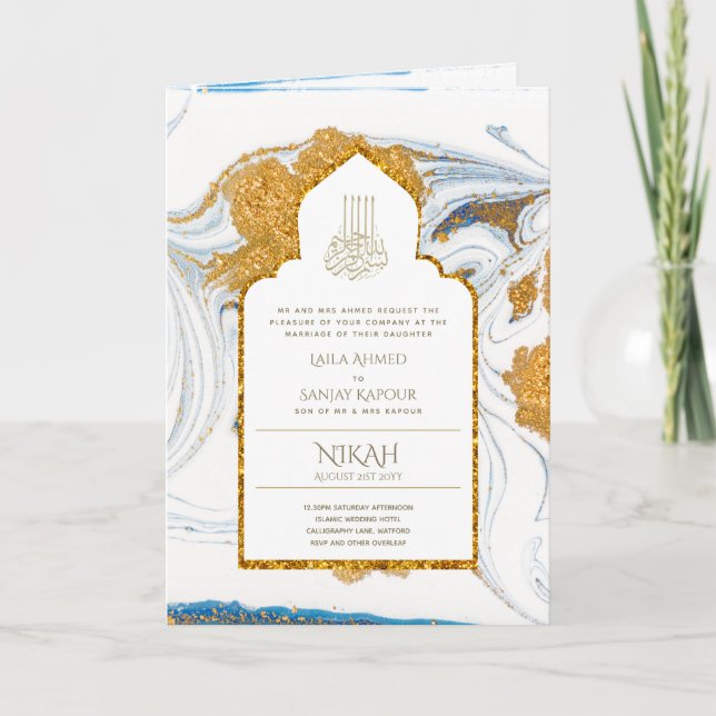 Carte LeahG Blue Islam Mariage invite Nikah (Devant)