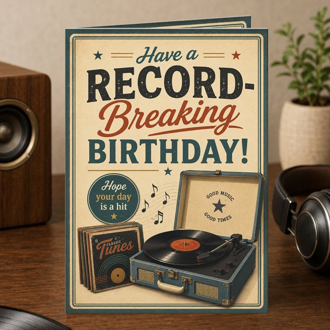 Carte Lecteur de disques rétro Anniversaire plié (Créateur téléchargé)