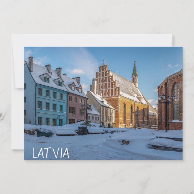 Carte L'église Saint-Pierre en hiver à Riga, Lettonie (Devant)