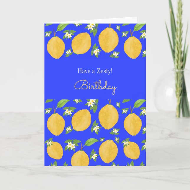 Carte Lemon Bloom Collection patterned blue Birthday (Devant)