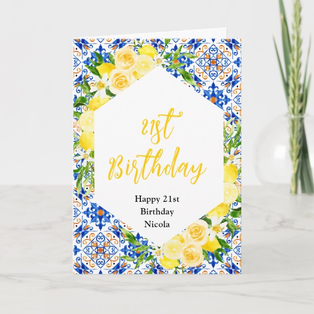 Carte Lemons with Foliage Mediterranean Birthday (Devant)
