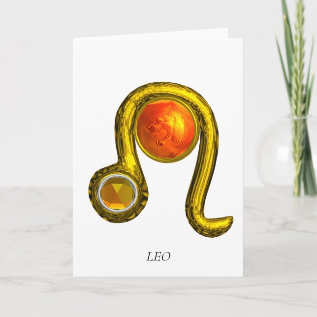 Carte LEO Jaune Topaz & Gold Zodiac Anniversaire (Devant)