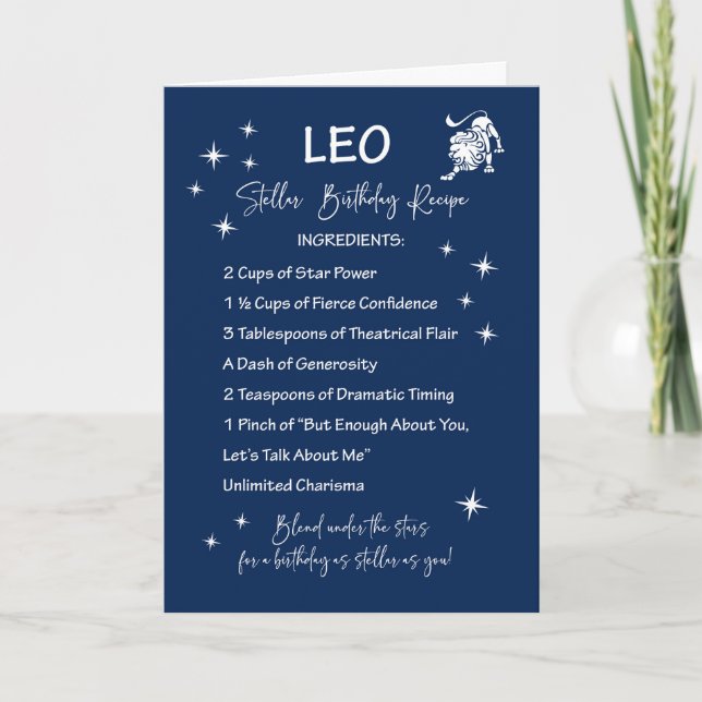 Carte Leo Zodiac Stellar Recette d'anniversaire (Devant)
