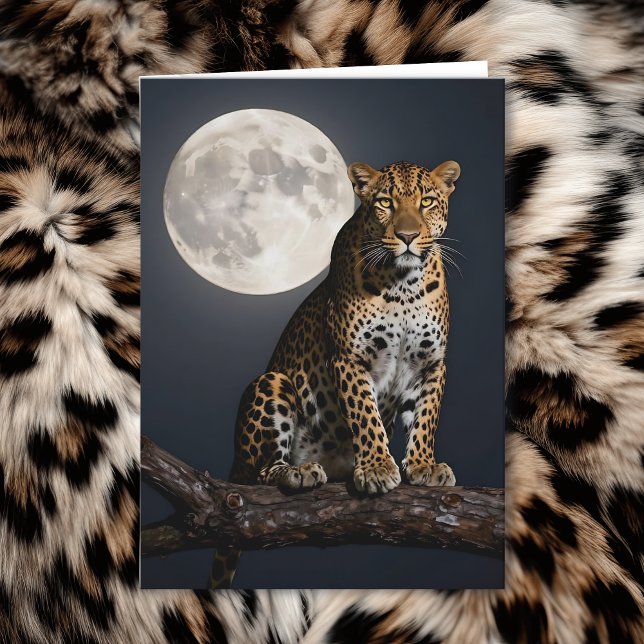 Carte Leopard and Full Moon | Happy Birthday Husband (Créateur téléchargé)