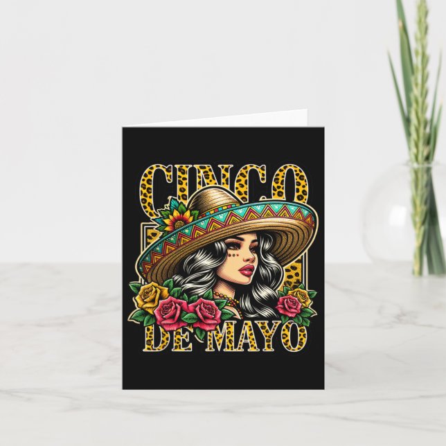 Carte Leopard Cinco De Mayo Fille Mexicaine Fiesta 5 De  (Devant)