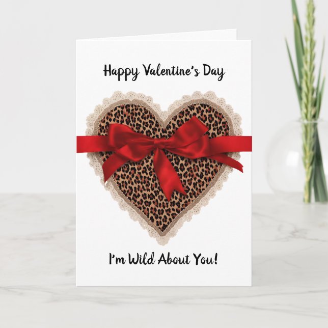 Carte Leopard dentelle rouge Ruban Saint Valentin Coeur (Devant)