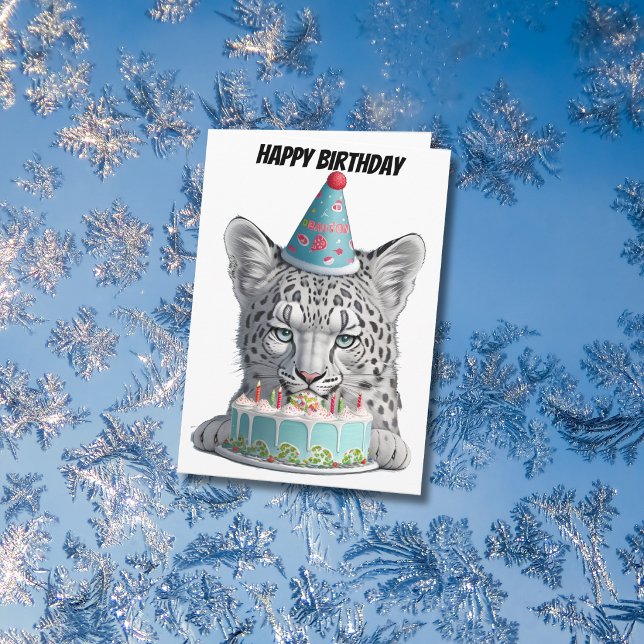 Carte Léopard des neiges avec chapeau d'anniversaire (Créateur téléchargé)