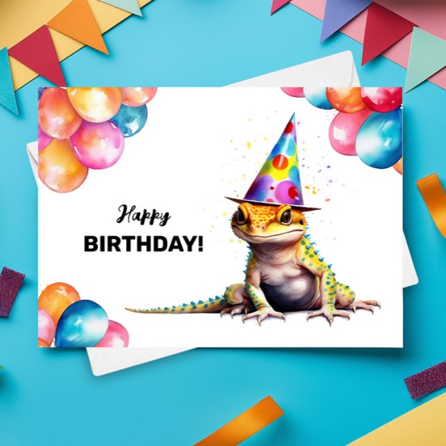 Carte Leopard Gecko Colorful Pet Lizard Joyeux anniversa (Créateur téléchargé)
