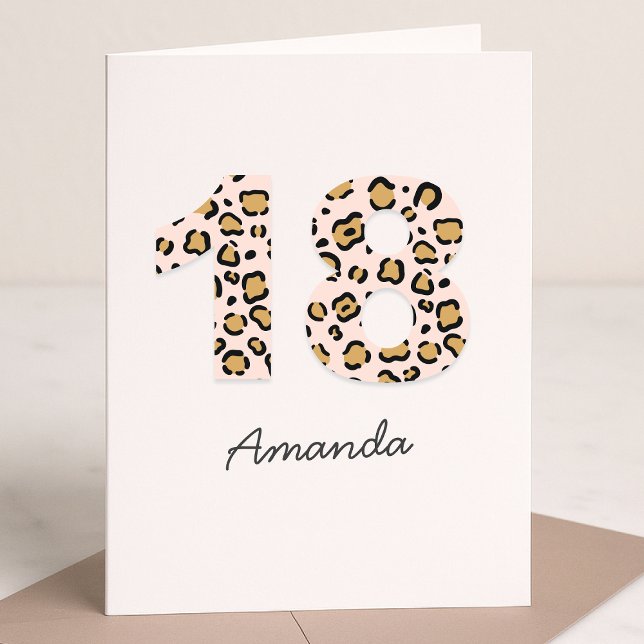 Carte Leopard Print 18 | Modern Cute Name 18th Birthday (Créateur téléchargé)