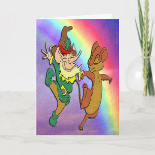 Carte Leprechaun et la danse de la souris avec arc en ci