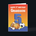Carte Les bals de sport du 5e anniversaire de Grandson<br><div class="desc">Accueillez votre petit-fils pour un heureux 5e anniversaire et partagez avec lui un message drôle quand il fête cette journée. Pour ce faire,  vous pouvez simplement lui envoyer cette carte quand son jour spécial arrive.</div>