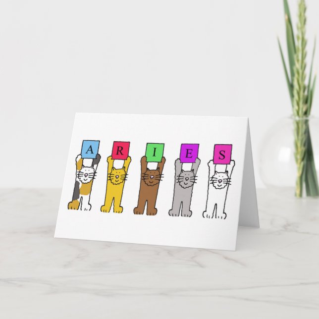 Carte Les chats-caricatures d'anniversaire de Aries (Devant)
