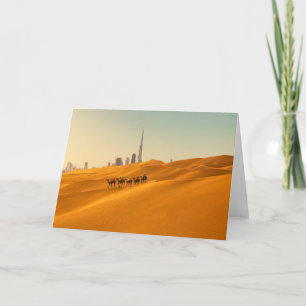 Carte Les déserts Vue Skyline de Dubaï avec chameaux