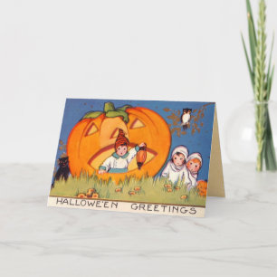 Carte Les enfants Halloween, grand citrouille, vieille