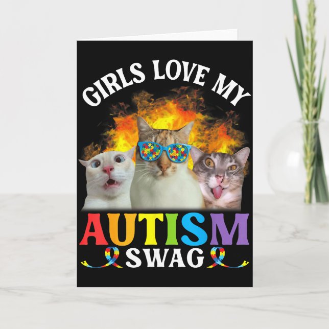 Carte Les filles aiment mon swag autistique Mème de chat (Devant)