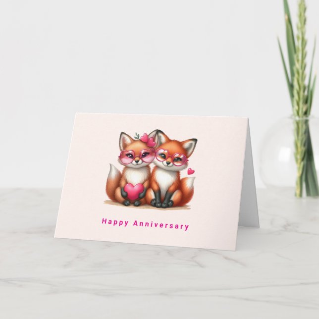 Carte Les mignons renards orange en amour (Devant)