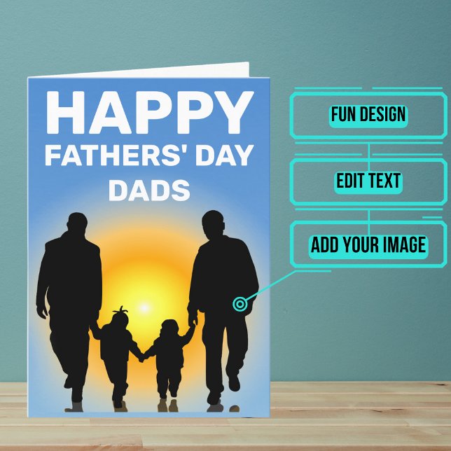 Carte Les papas gays avec Fête des pères familiale (Please enjoy our Father's Day card for gay dads)