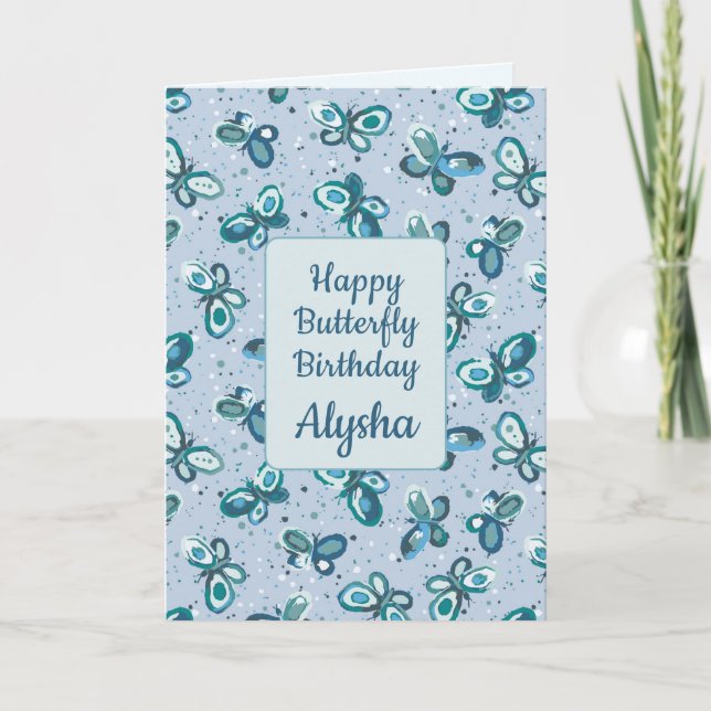 Carte Les papillons Doodle Bugs - bleu - anniversaire de (Devant)