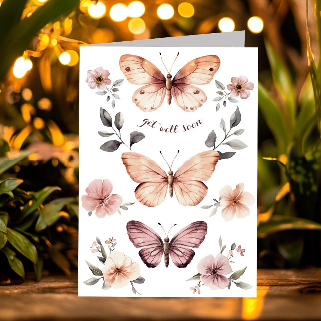 Carte Les papillons Floraux Aquarelles Se portent bien b (Watercolor Florals Butterflies Get Well Soon Card
)