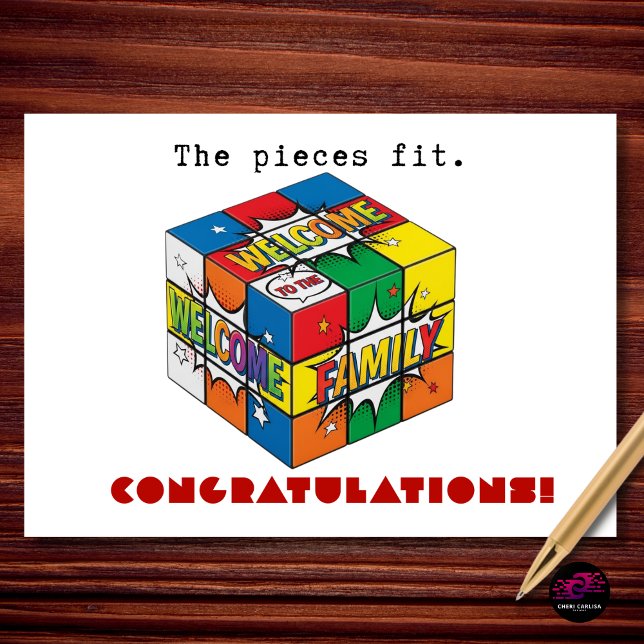 Carte Les pièces s'emboîtent Bienvenue dans la famille F (The pieces fit. Welcome to the family—congratulations on finding your perfect match!)