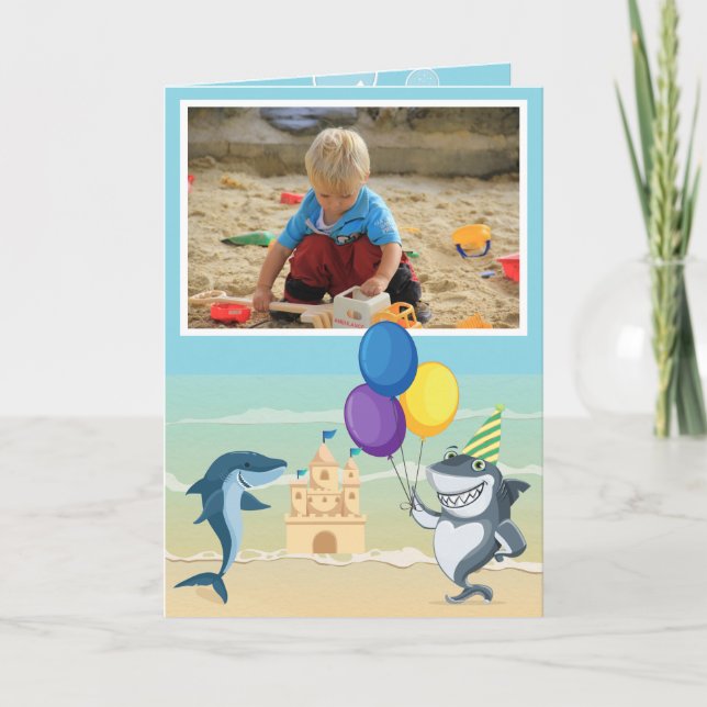 Carte Les requins à la plage Fun été fête d'anniversaire (Devant)
