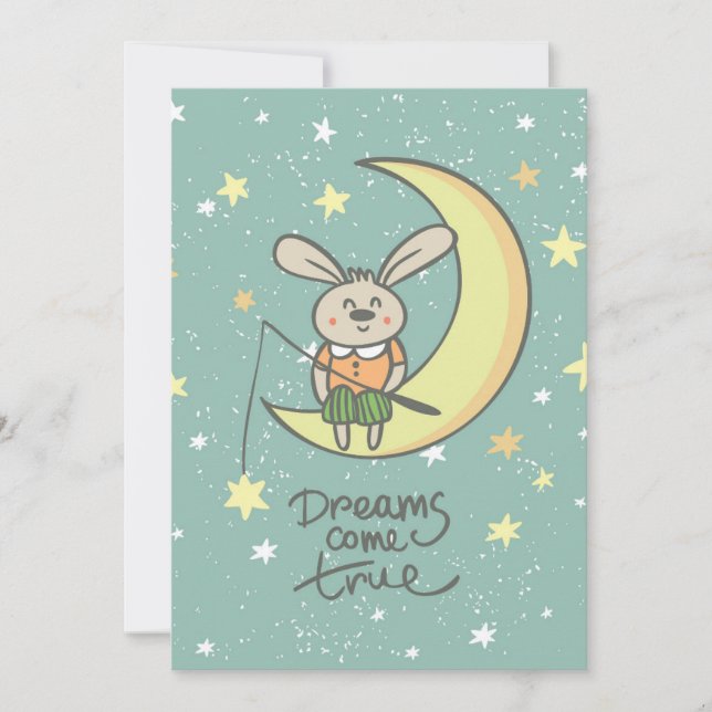Carte Les rêves deviennent réalité | Lapin sur la Lune (Devant)